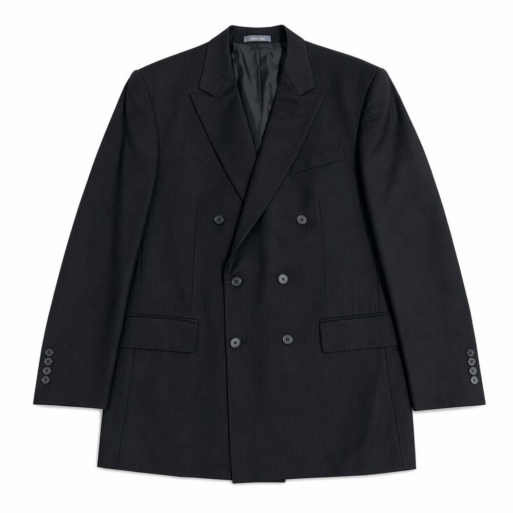 Oscar De La Renta men's black pinstripe double breasted wool blazer 42L X 36W